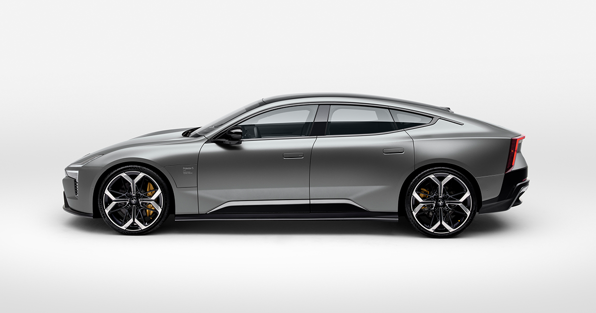 Side angle of a grey Polestar 5
